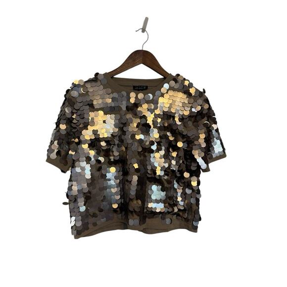 J.Crew Sequin Embellished Short Sleeve Top XS Bronze Tan BSE Style CD116 NWT - Picture 2 of 7